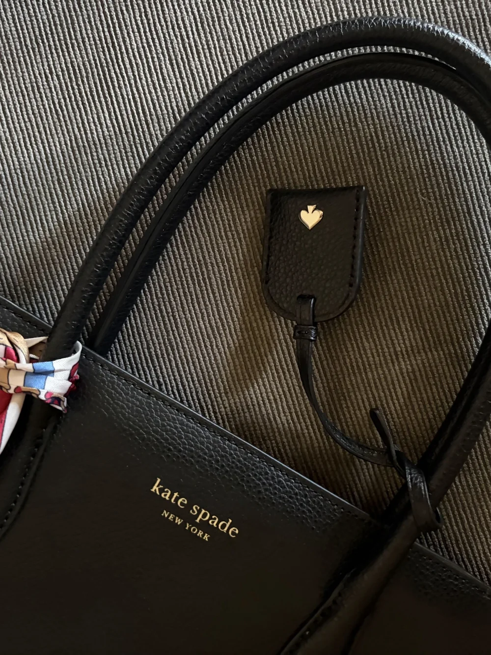 Kate Spade Black Pebble Leather Eva Medium Satchel with Scarf Accent